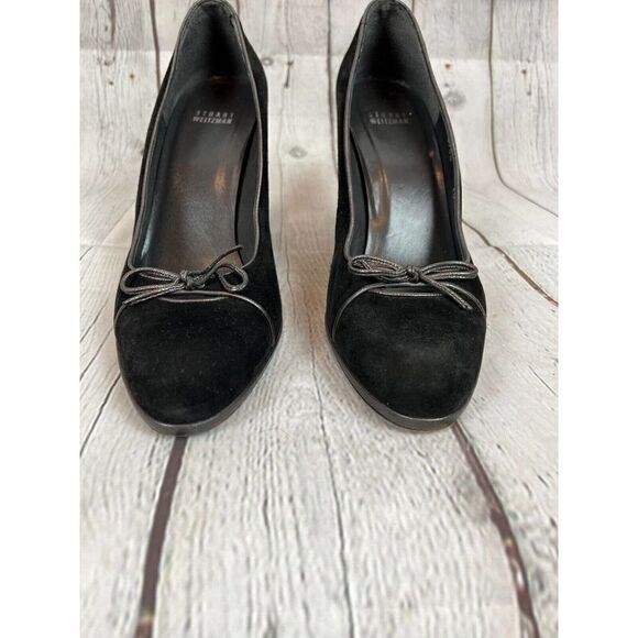 STUART WEITZMAN black suede leather bow high heel pump classic shoes size 10 - Picture 6 of 12